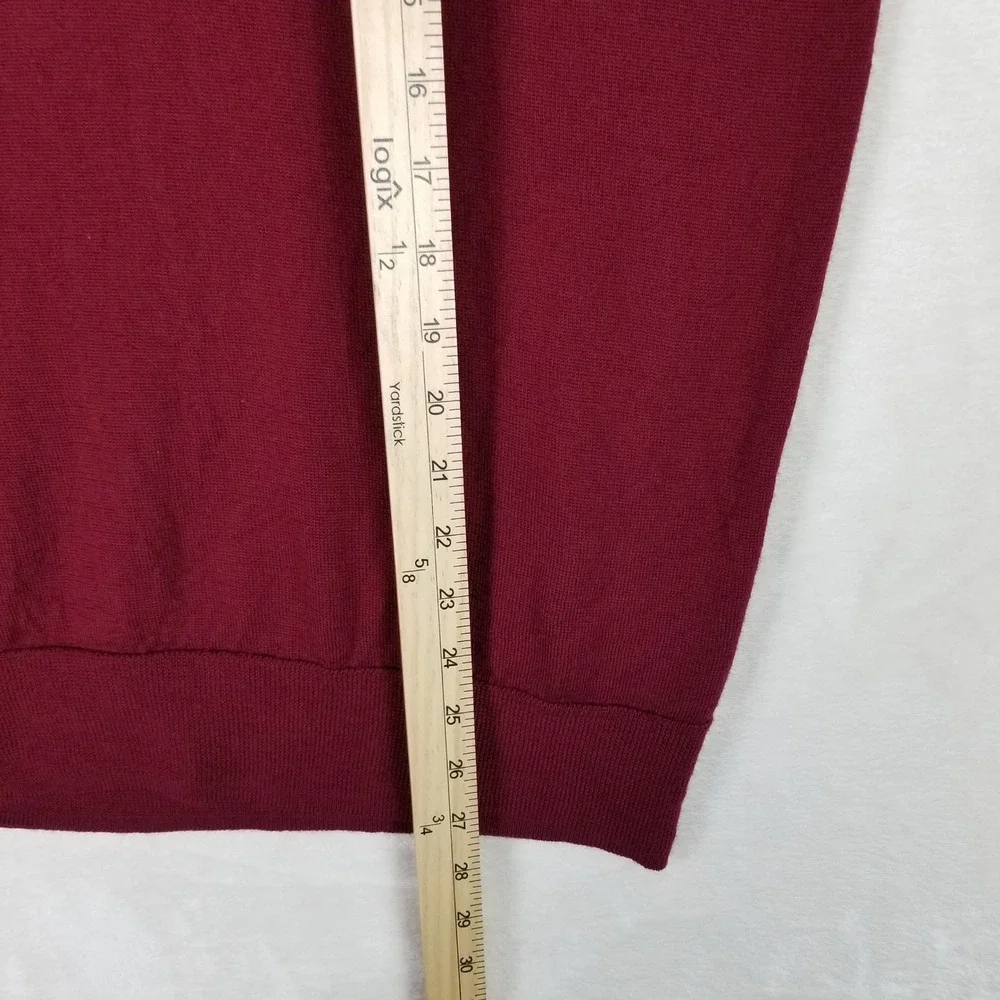 Brooks Brothers Quarter Zip Sweater Mens M Burgundy Merino Wool Striped Collar